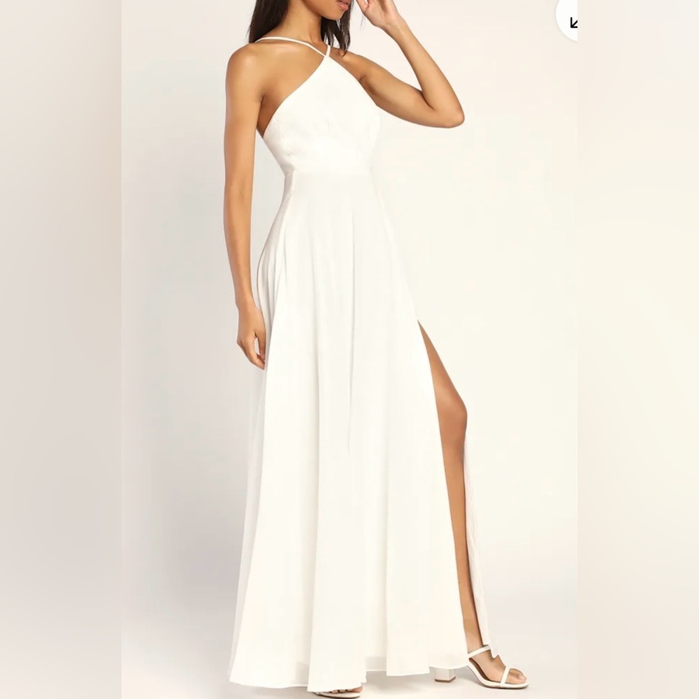 Lulu's Cream Strapless Pleated Maxi Dress